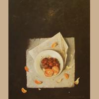 Plato con cerezas, óleo s/tabla, 61 x 50 cm., Javier Garaizábal